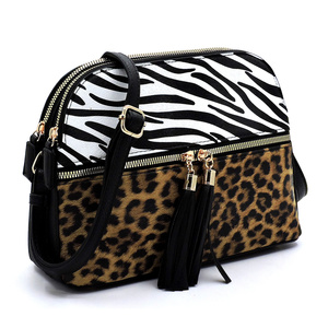 Leopard Zebra  Multi Compartment Dome Crossbody Bag